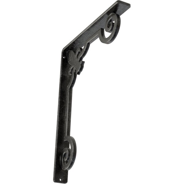 Ekena Millwork Fleur De Lis Wrought Iron Bracket, (Single center brace), Antiqued Silver 1 1/2"W x 10"D x 12"H BKTM01X10X12SFLASV - main